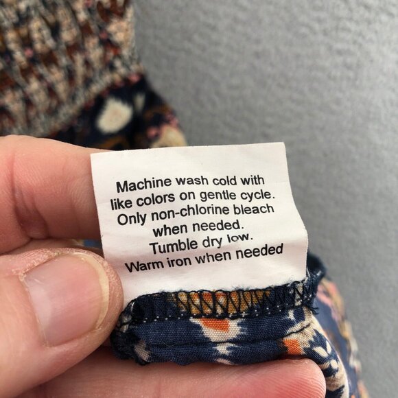 Earthbound Dress Womens Medium Navy Multi Fit & Flare Smocked Bodice Sweetheart - Picture 8 of 11